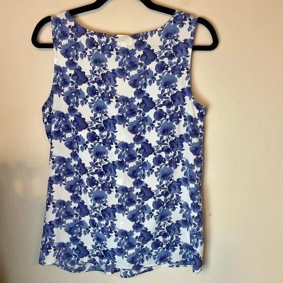 LOFT | Women’s Blue & White Floral Ruffle Sleeve Twist Front Tank Top Size Small - Picture 5 of 5